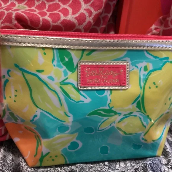 💥Low Start Lily Pulitzer silk & cashmere scarf, cosmetic bag full of goodies